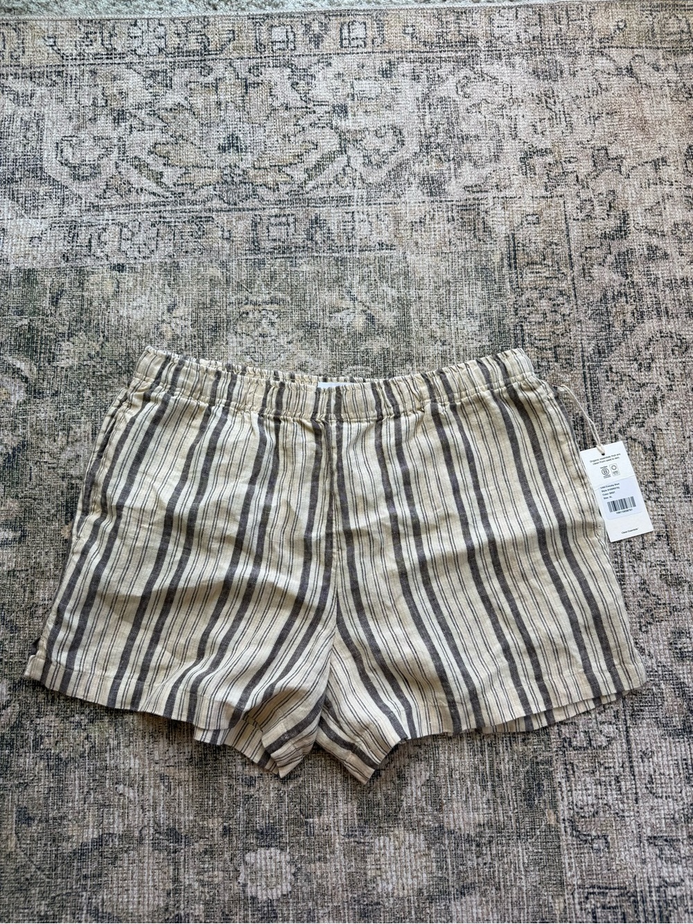 NWT MATE The Label 100% Organic Linen Shorts Pull On Striped Coastal Size XL - Picture 8 of 8